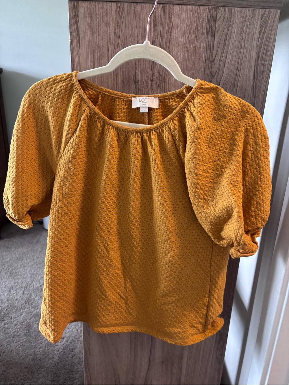 LOFT Textured Mustard Puff Sleeve Blouse